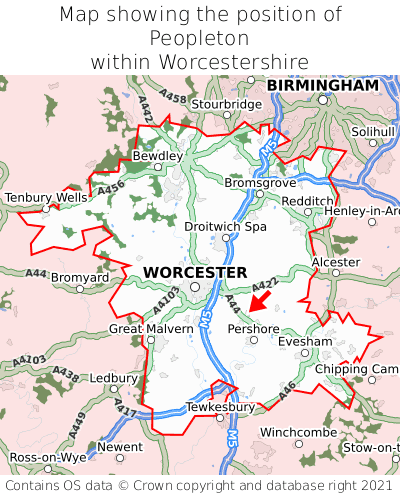 Map showing location of Peopleton within Worcestershire