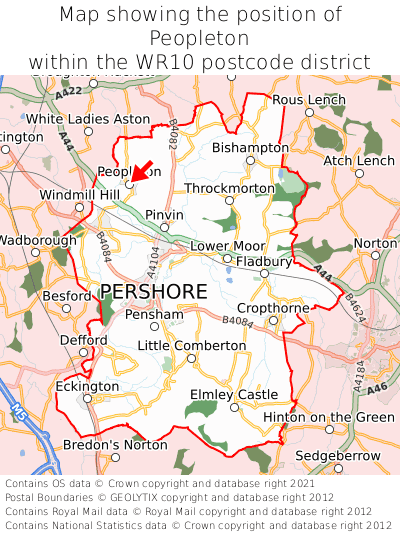Map showing location of Peopleton within WR10