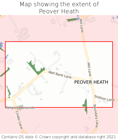 Map showing extent of Peover Heath as bounding box