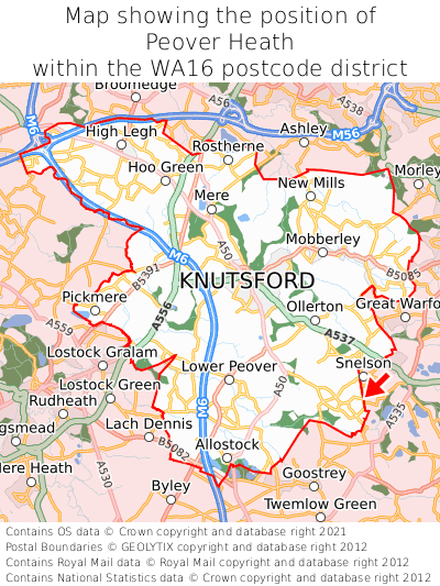 Map showing location of Peover Heath within SK11