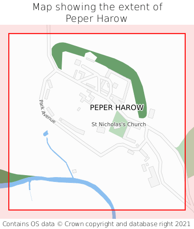 Map showing extent of Peper Harow as bounding box