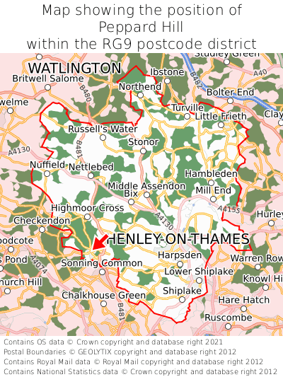Map showing location of Peppard Hill within RG9