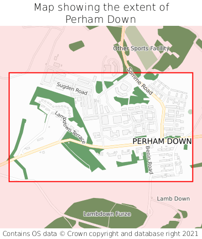 Map showing extent of Perham Down as bounding box
