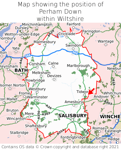 Map showing location of Perham Down within Wiltshire