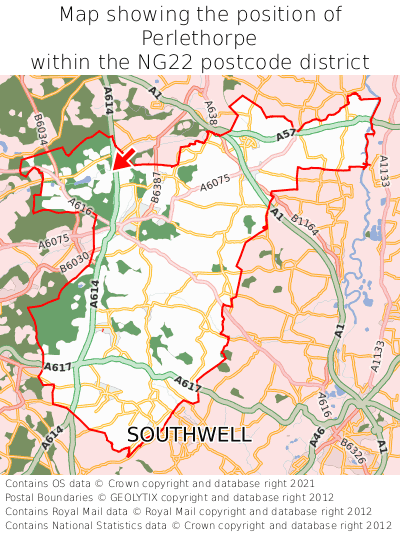 Map showing location of Perlethorpe within NG22