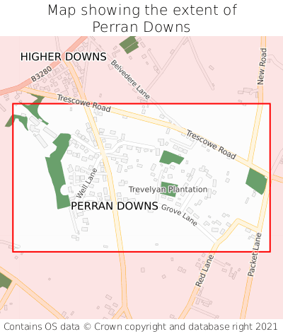 Map showing extent of Perran Downs as bounding box