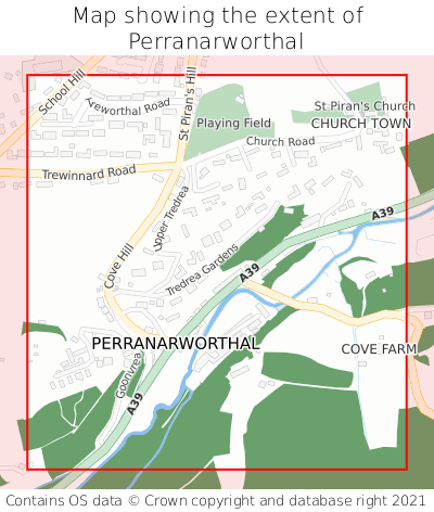 Map showing extent of Perranarworthal as bounding box