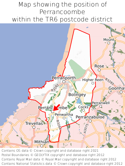 Map showing location of Perrancoombe within TR6