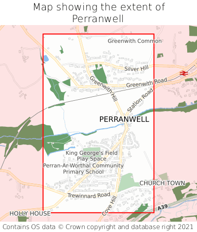 Map showing extent of Perranwell as bounding box