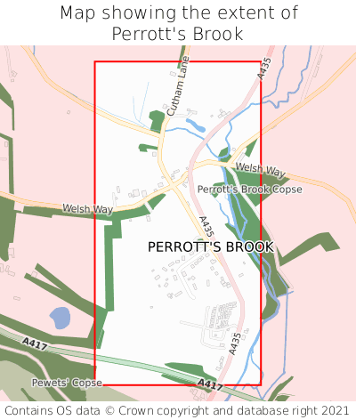 Map showing extent of Perrott's Brook as bounding box