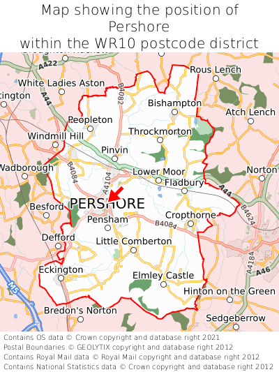 Map showing location of Pershore within WR10