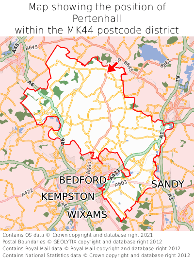 Map showing location of Pertenhall within MK44