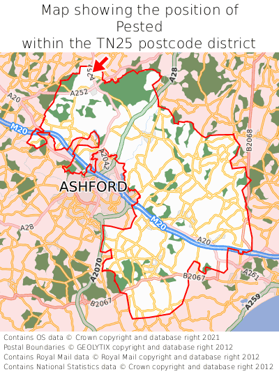Map showing location of Pested within TN25