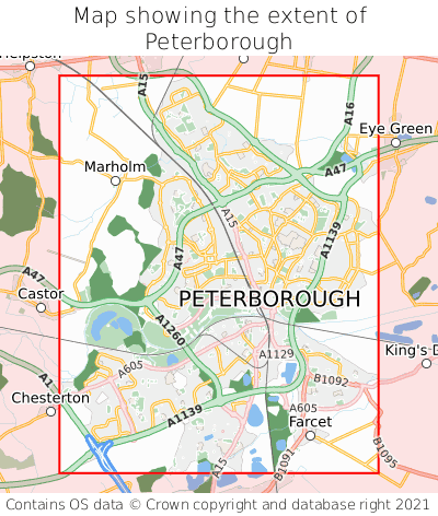 Map showing extent of Peterborough as bounding box
