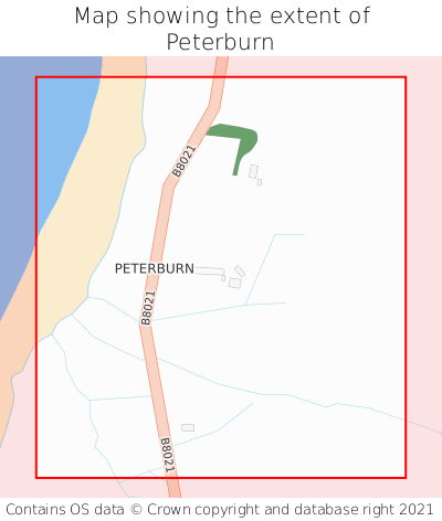 Map showing extent of Peterburn as bounding box