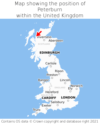 Map showing location of Peterburn within the UK