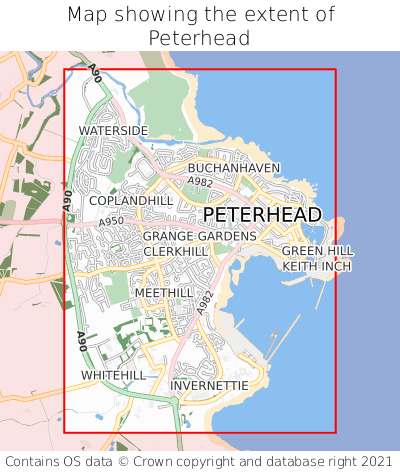 Map showing extent of Peterhead as bounding box