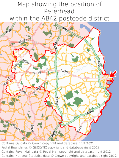 Map showing location of Peterhead within AB42