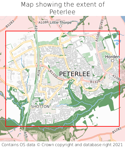 Map showing extent of Peterlee as bounding box