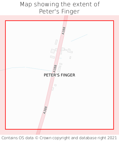 Map showing extent of Peter's Finger as bounding box