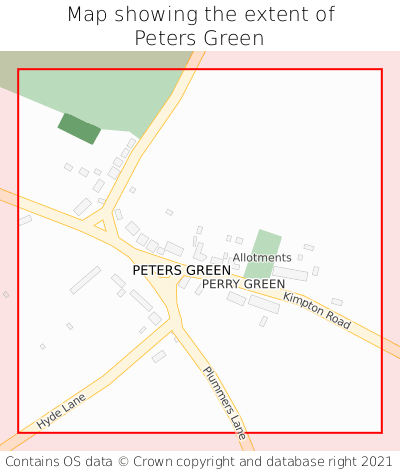 Map showing extent of Peters Green as bounding box