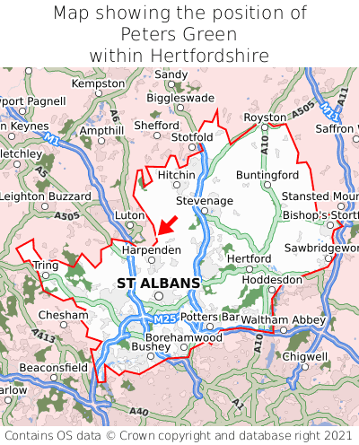 Map showing location of Peters Green within Hertfordshire