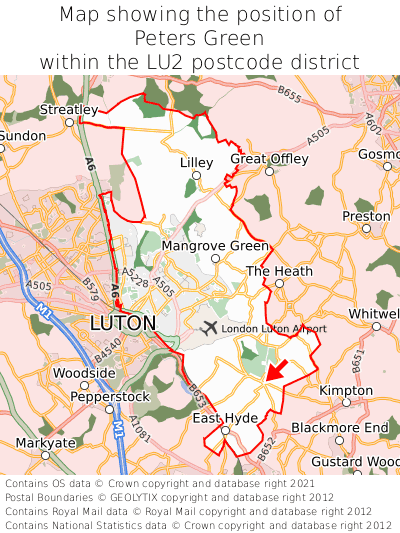 Map showing location of Peters Green within LU2