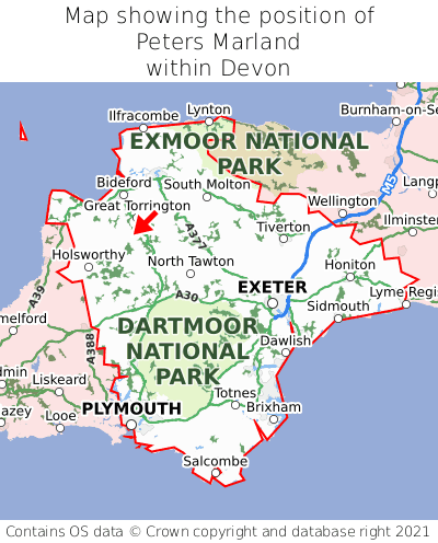 Map showing location of Peters Marland within Devon