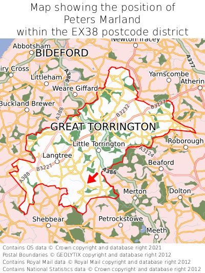 Map showing location of Peters Marland within EX38