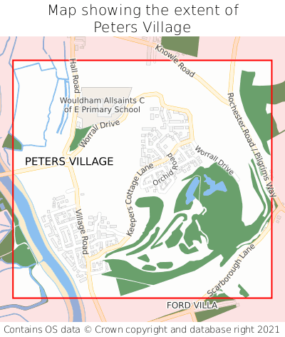 Map showing extent of Peters Village as bounding box