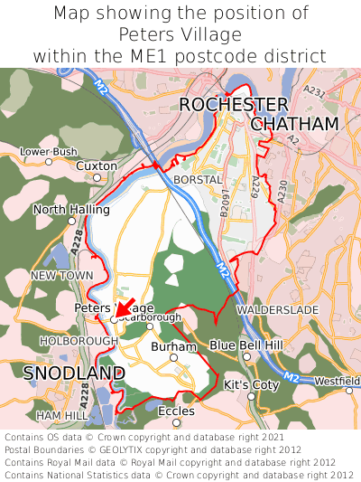 Map showing location of Peters Village within ME1