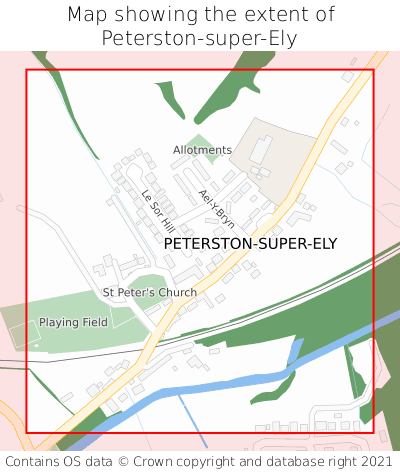 Map showing extent of Peterston-super-Ely as bounding box
