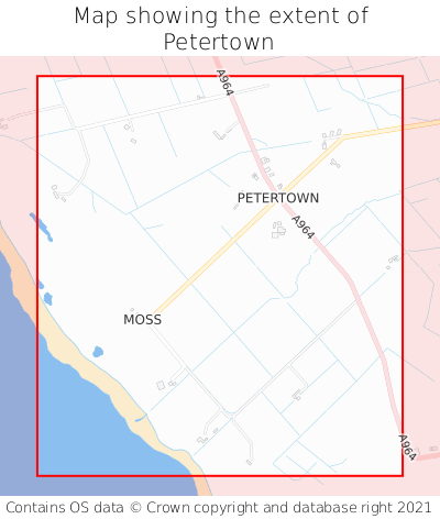 Map showing extent of Petertown as bounding box