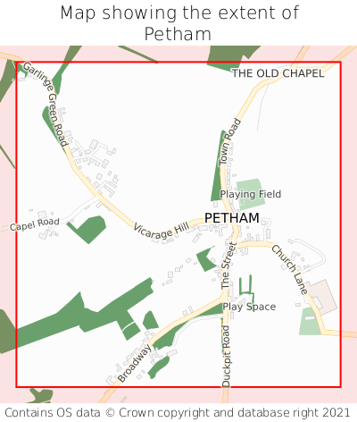Map showing extent of Petham as bounding box