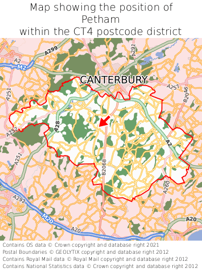Map showing location of Petham within CT4