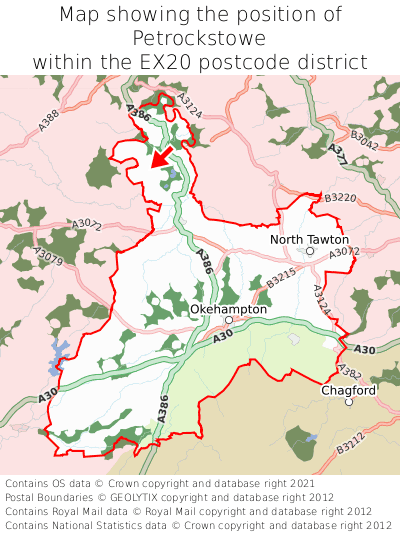Map showing location of Petrockstowe within EX20