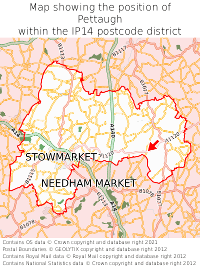 Map showing location of Pettaugh within IP14