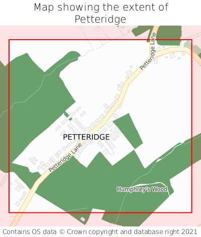 Map showing extent of Petteridge as bounding box