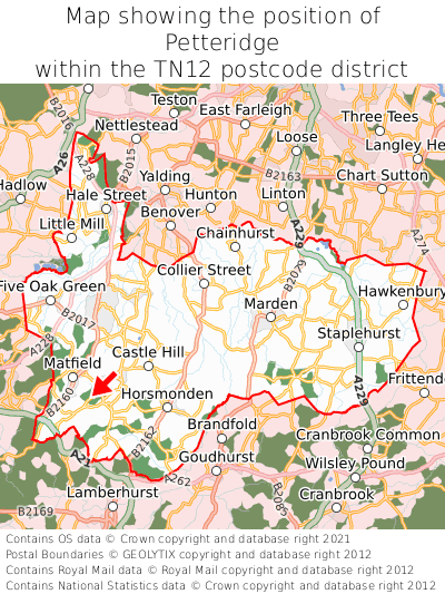 Map showing location of Petteridge within TN12