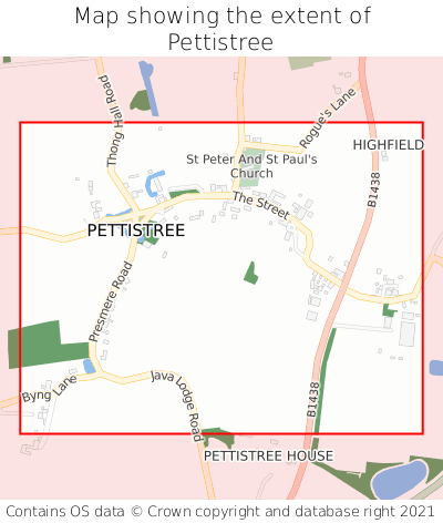 Map showing extent of Pettistree as bounding box