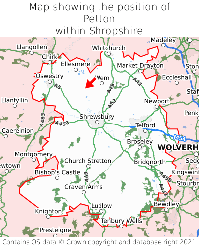 Map showing location of Petton within Shropshire