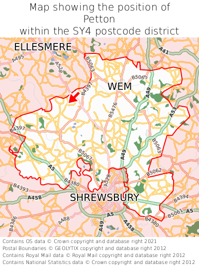 Map showing location of Petton within SY4