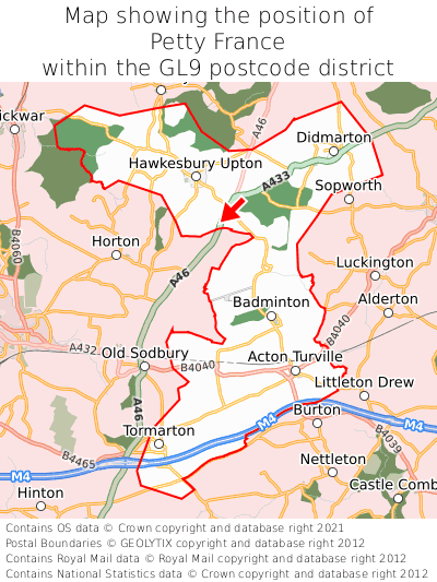 Map showing location of Petty France within GL9