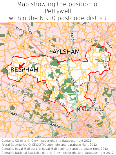 Map showing location of Pettywell within NR10