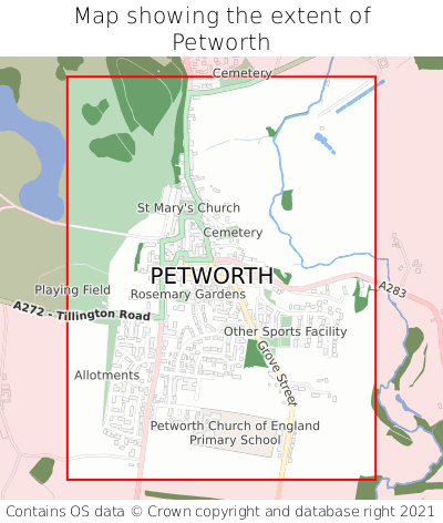 Map showing extent of Petworth as bounding box