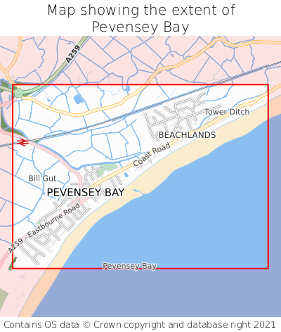 Map showing extent of Pevensey Bay as bounding box
