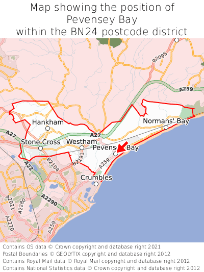 Map showing location of Pevensey Bay within BN24