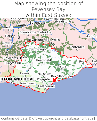 Map showing location of Pevensey Bay within East Sussex