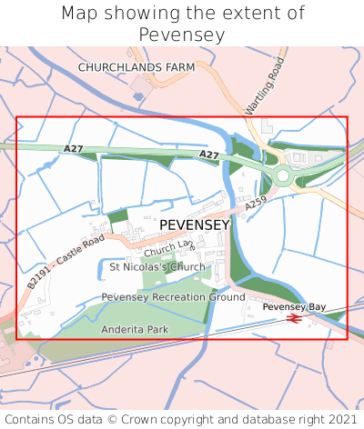 Map showing extent of Pevensey as bounding box