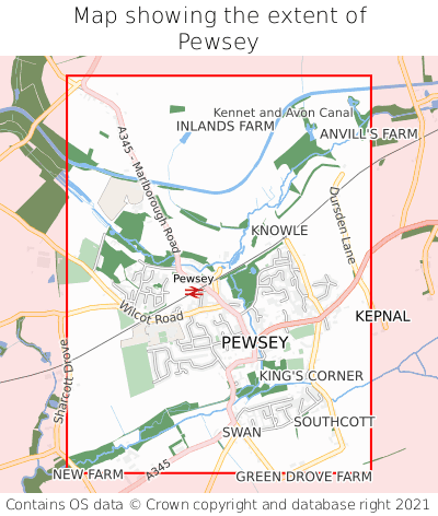 Map showing extent of Pewsey as bounding box